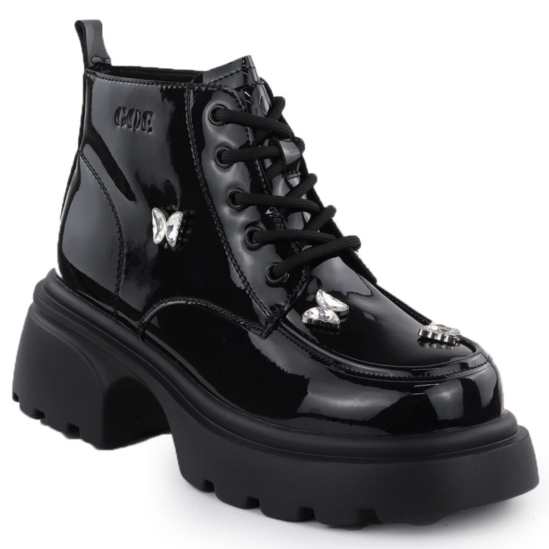 Ženske kožne čizme Lakne torbe s leptirima Black Goe SS2N4102