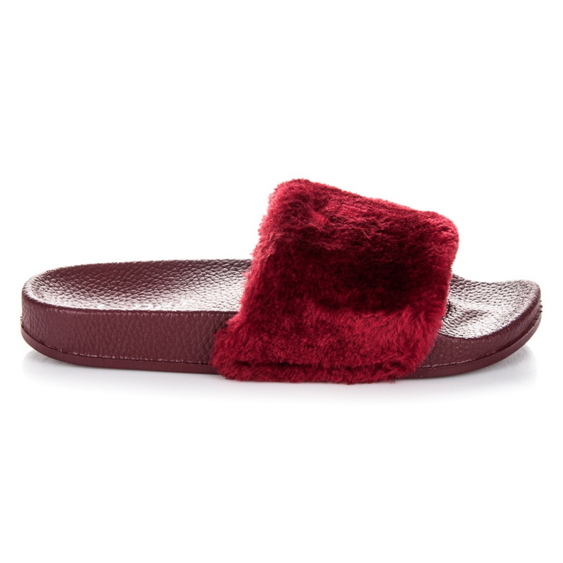 L. Day Bordo papuče s krznom crvena