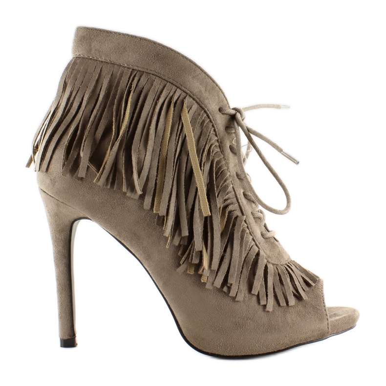 Otvorene čizme na vezanje, boho stil 11015 Khaki siva