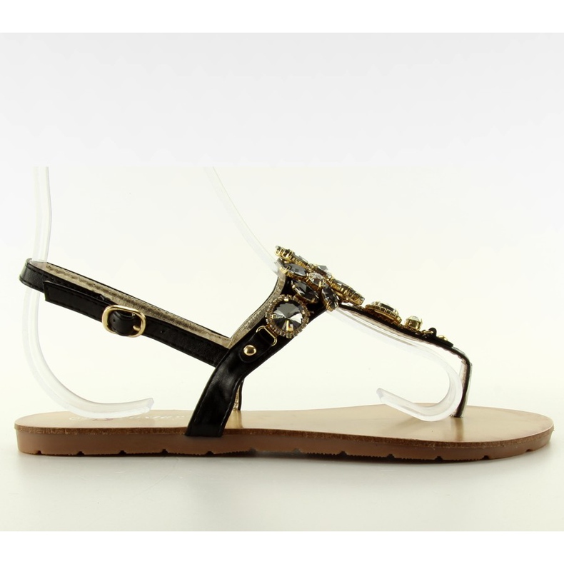 Sandale s prekrasnim kamenjem JH41 crne crno