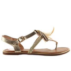 Sandale s perjem boho SL76 zlato zlatni