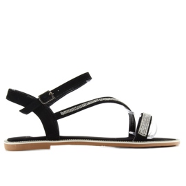 Baršunaste sandale sa kubičnim cirkonima S78 crne crna