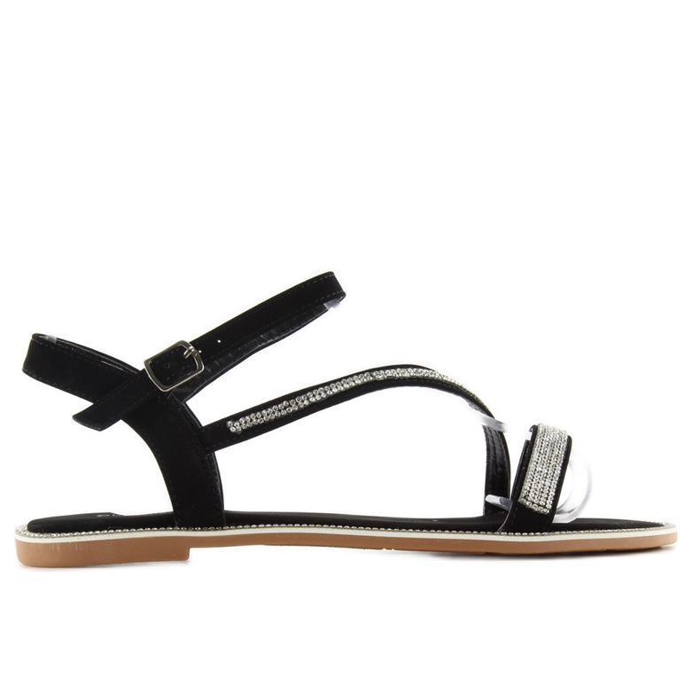 Baršunaste sandale sa kubičnim cirkonima S78 crne crno