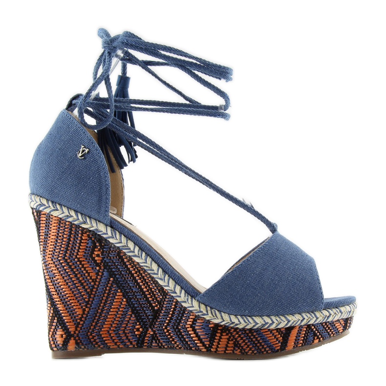 Sandale na klin zavezane za gležanj 2075 plava