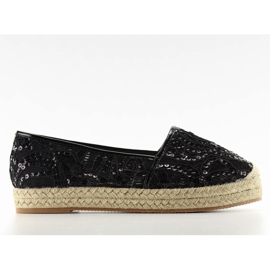 Čipkasti espadrille visoki potplat 7137 crni crna
