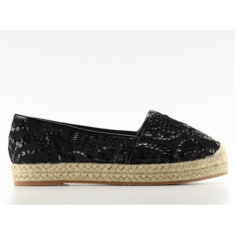 Čipkasti espadrille visoki potplat 7137 crni crno