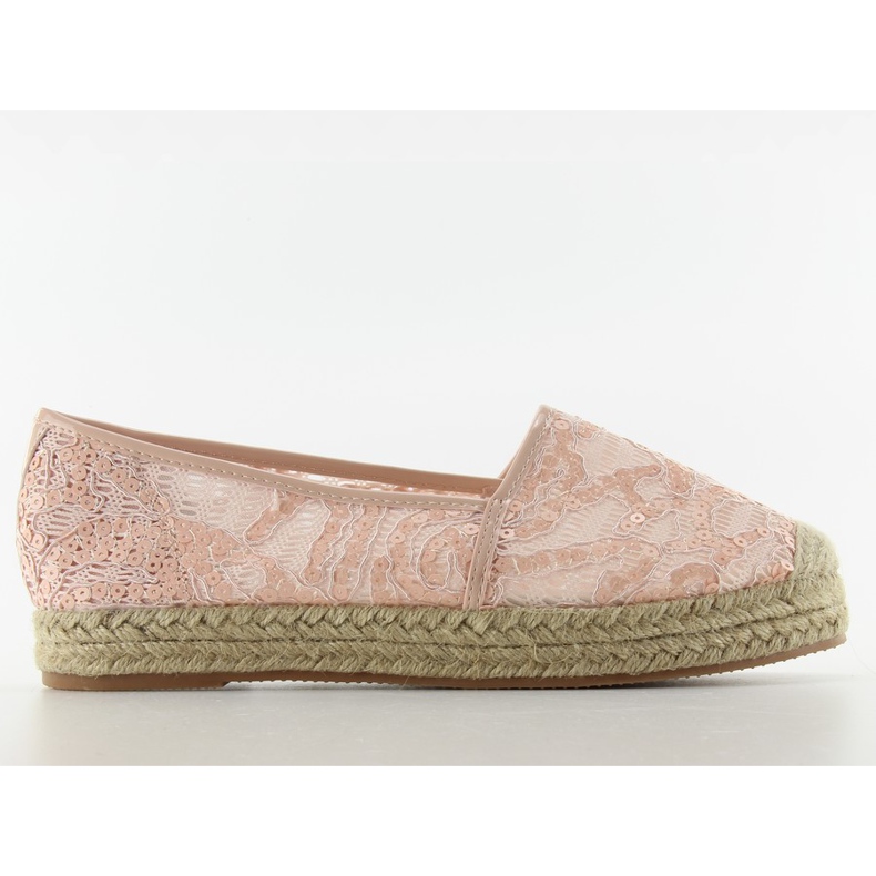 Čipkasti espadrille visoki potplat 7137 Pink ružičasta