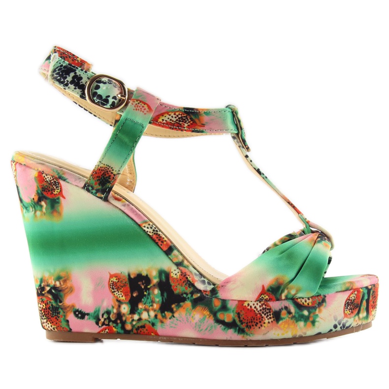 Satenske sandale na klin 903 zelene zelena