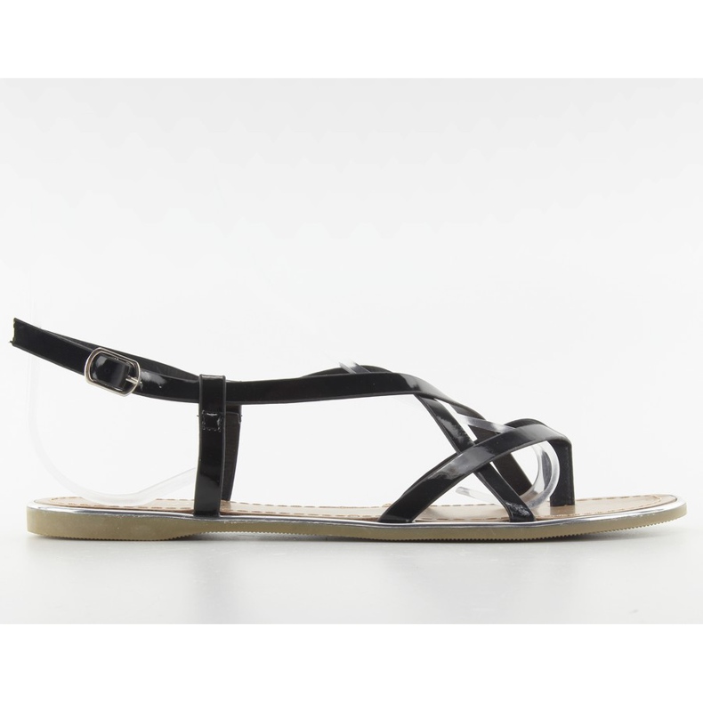 Sandale sa srebrnim obrubom h161 crne crno