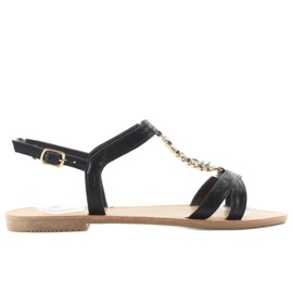 Sandale s ukrasnim crnim kamenčićima crno