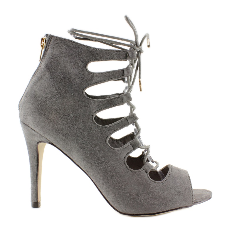 Sandale na vezanje na visokoj peti Qq01P siva