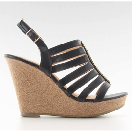 FA77 Sandale od crnih klina crna