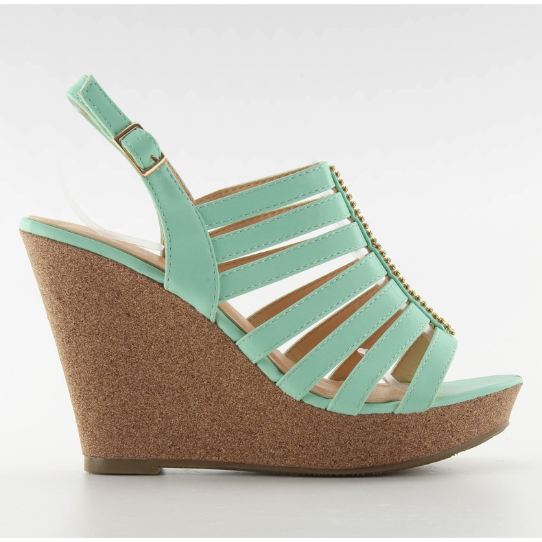 FA77 Zelene sandale na klin zelena