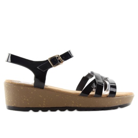 Sandale na štiklu od pluta 9051 crne crna