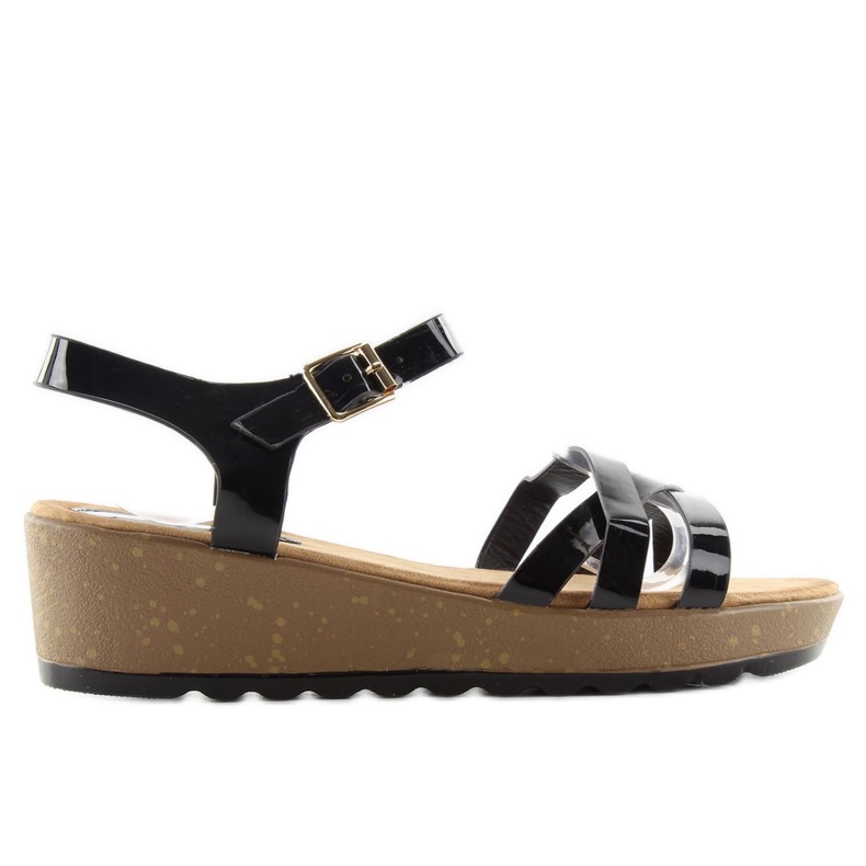Sandale na štiklu od pluta 9051 crne crno