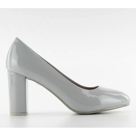 Lakirane pumpe široke pete m263p Siva