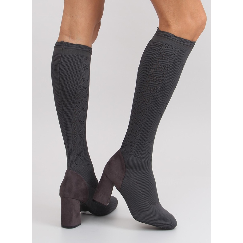 Čizme čarape široka peta sive siva
