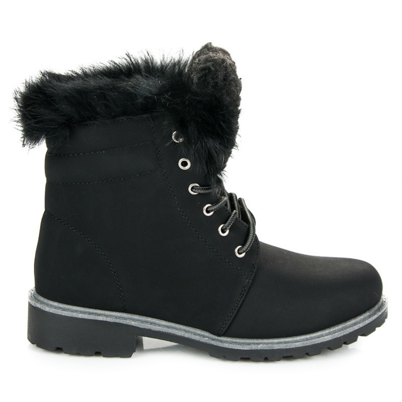 Trappers na vezice s krznom crno