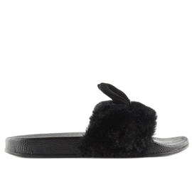 Crne crne papuče s krznom i ušima crna