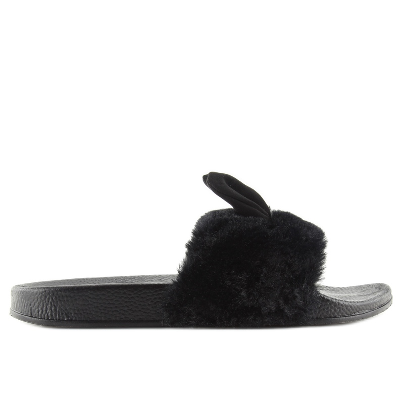Crne crne papuče s krznom i ušima crno
