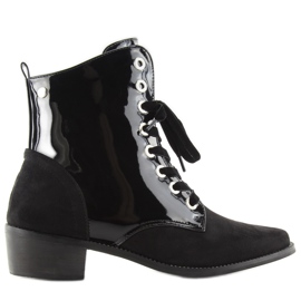 Čizme s čipkom, lakirane crno crne crna