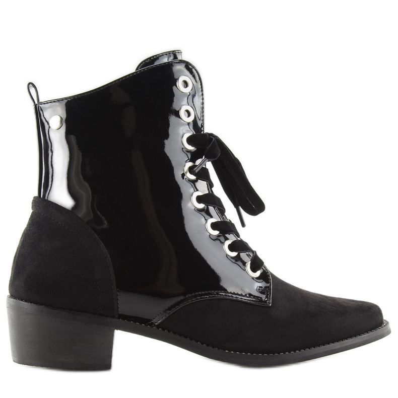 Čizme s čipkom, lakirane crno crne