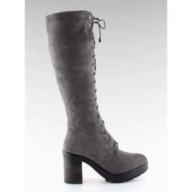 Sive čizme na vezanje sa širokim potpeticama siva