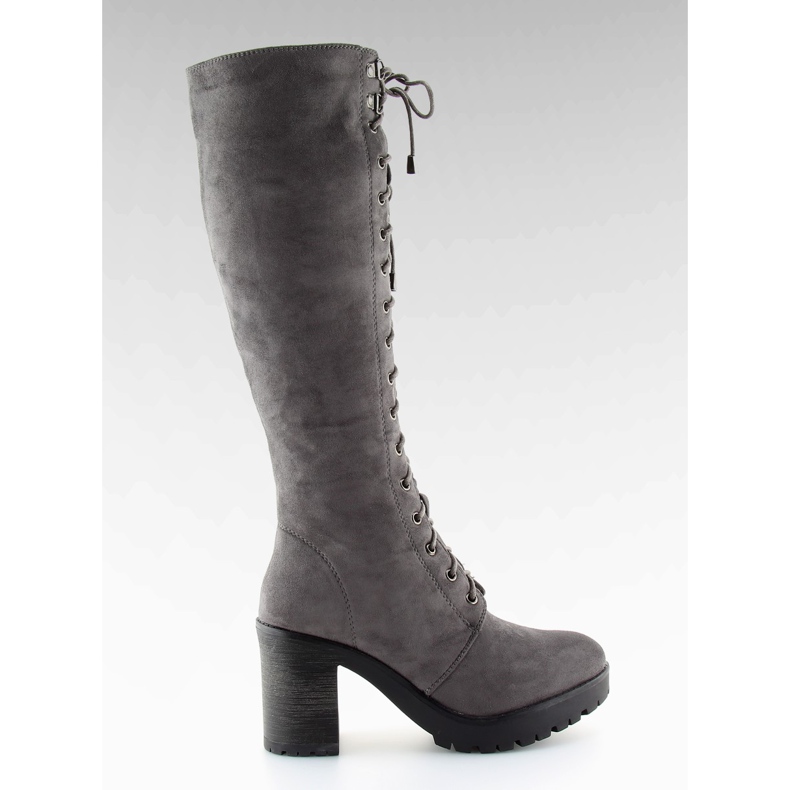 Sive čizme na vezanje sa širokim potpeticama siva