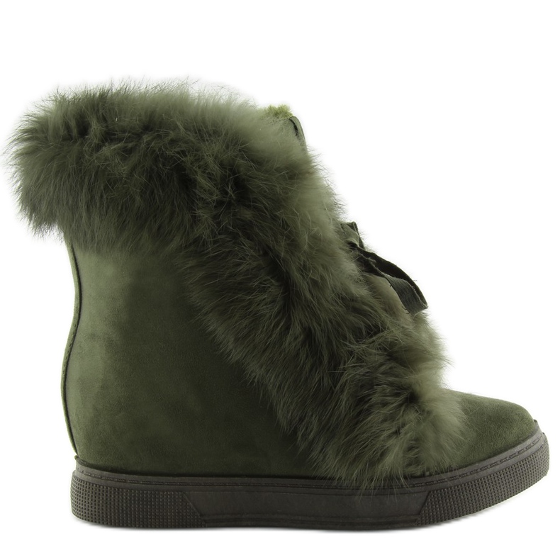 Čizme na klin sa zelenim krznom zelena