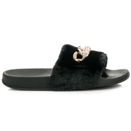 Queen Vivi Crne papuče s krznom crna