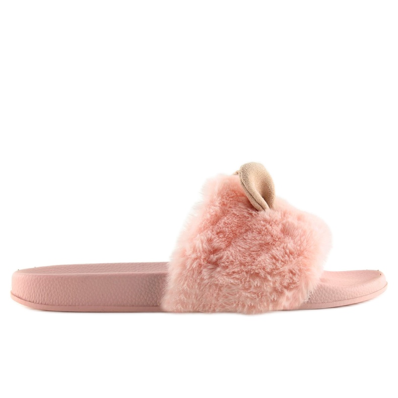 Krznene papuče s ušima roze LS-02 roze ružičasta