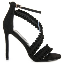 Seastar Sandale na visoke pete s volanom crna