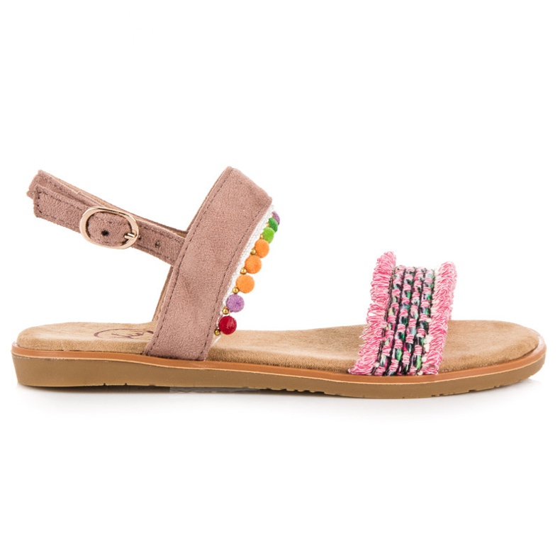 Kylie Sandale od antilopa s pomponima ružičasta