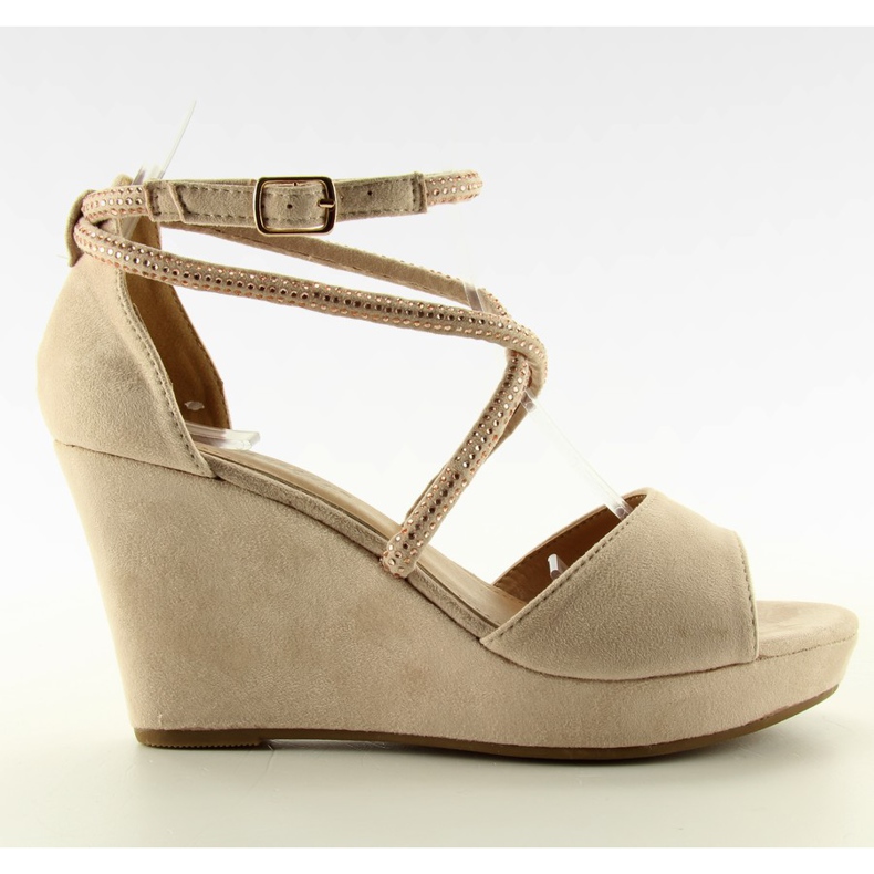 Sandale na klin pete F162 bež - ii gat