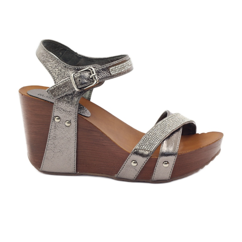 M.Daszyński Sandale na klin Daszyński sa kubičnim cirkonima siva