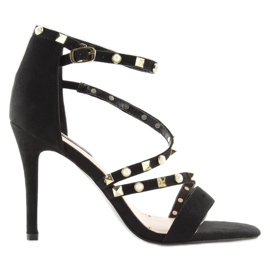 Crne sandale na visoku petu L6099 Crna