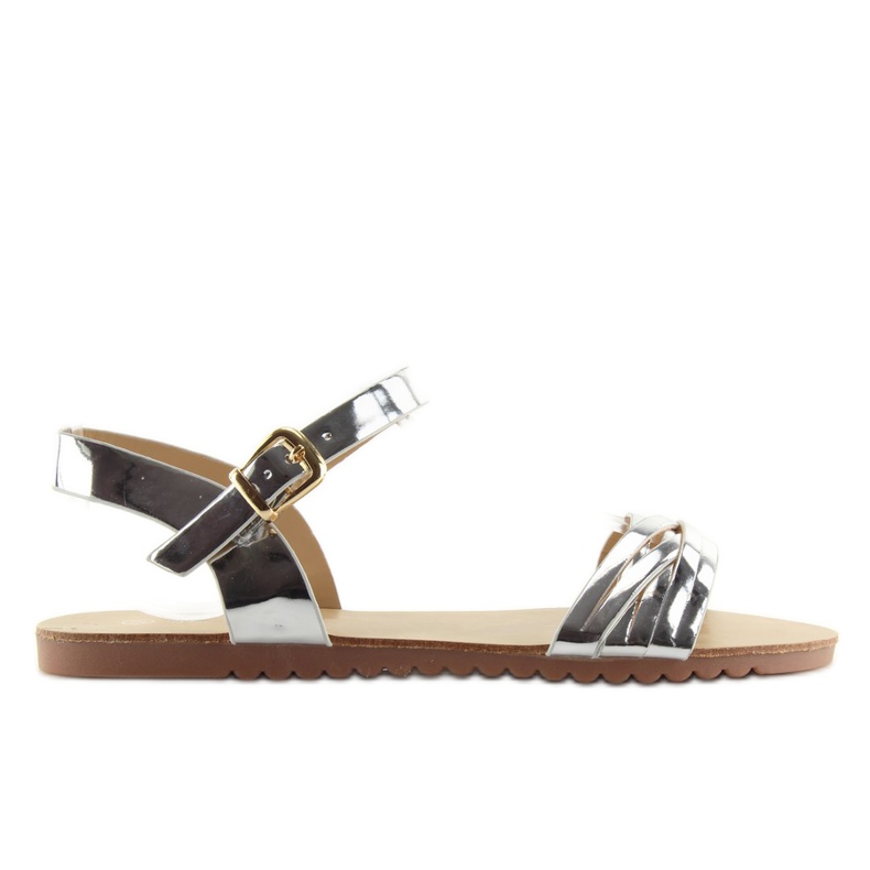 Sandale sa sjajnim srebrnim prugama siva