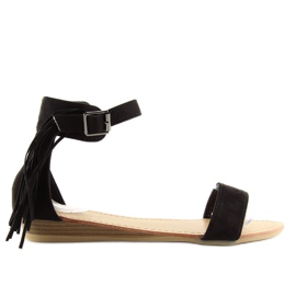 Crne ženske sandale s crnim resama crna