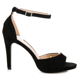 Vinceza sandale na visoku petu od antilopa crna