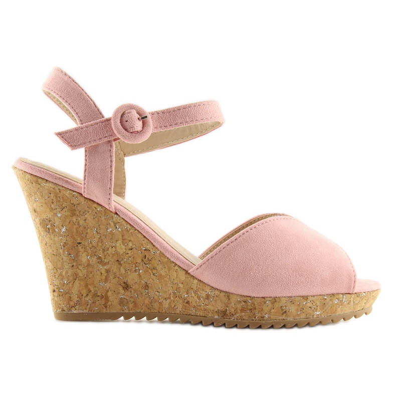 Ružičaste sandale na štiklama od pluta 3811 ružičasta