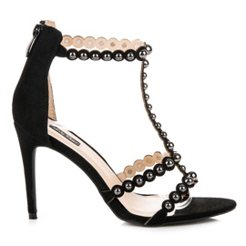 Sandale na visokoj peti sa rhinestones crna