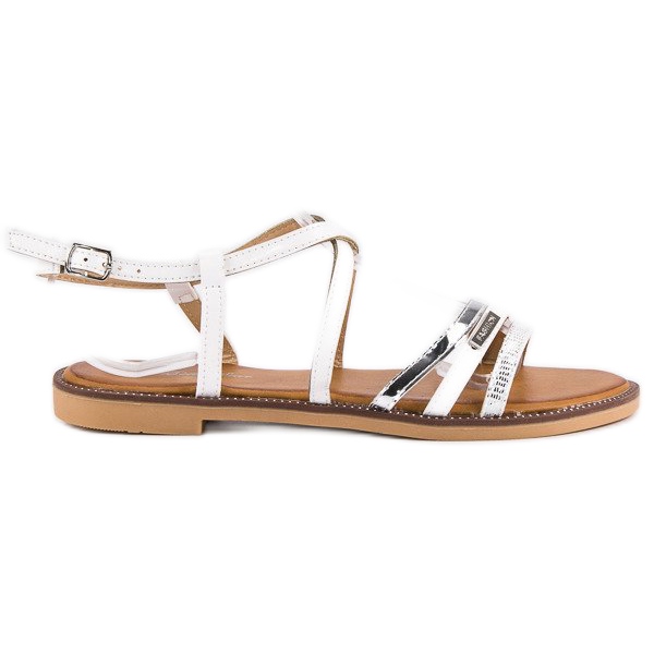 Bello Star Ravne sandale s kopčom siva bijela