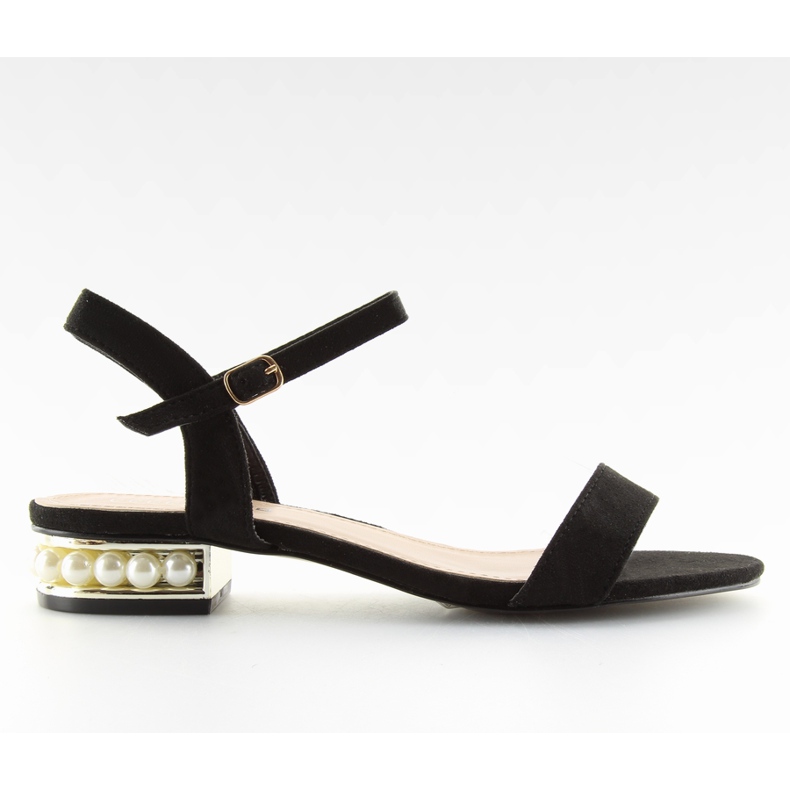 Sandale na visoku petu s biserima crne 99- crno