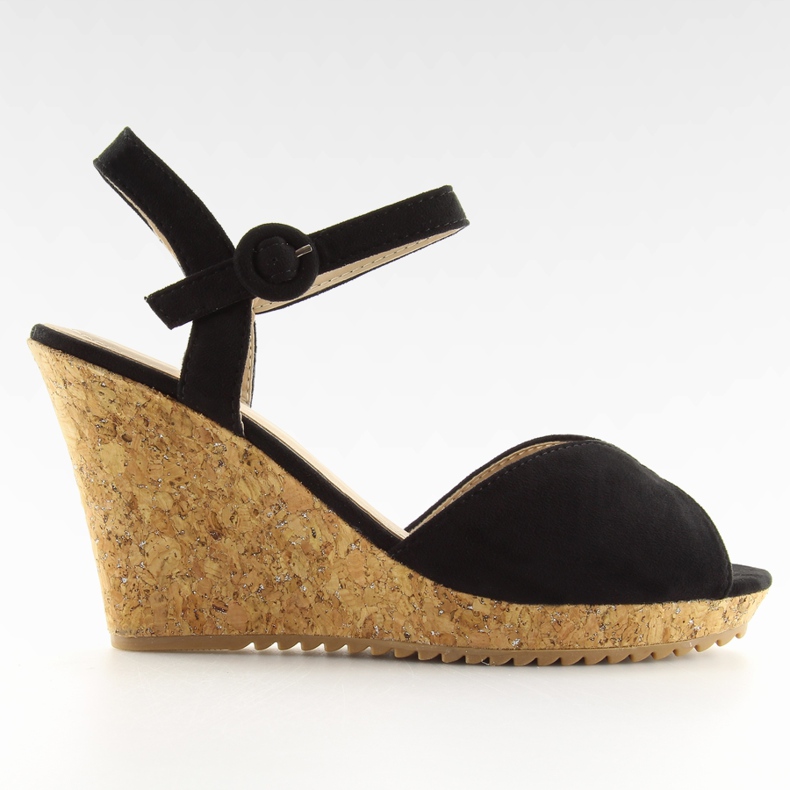 Crne sandale na štiklu od pluta 3811 crno