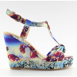 Satenske sandale na klin 903 plave plava