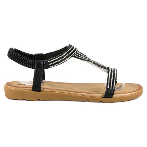 Fama Ravne sandale s kubičnim cirkonijem crno