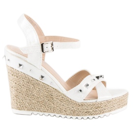 Bello Star Espadrile na klin s rhinestones bijela