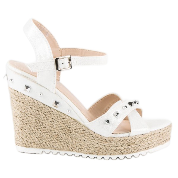 Bello Star Espadrile na klin s rhinestones bijela