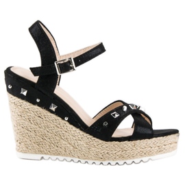 Bello Star Espadrile na klin s rhinestones crna