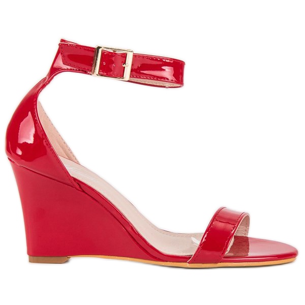 Lakirane sandale na klin crvena